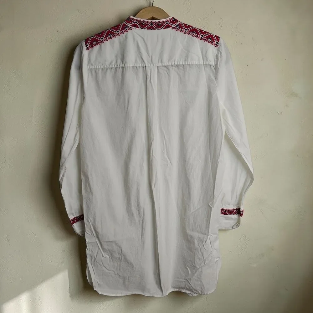 J. Crew White Tunic with Red Patterned Details